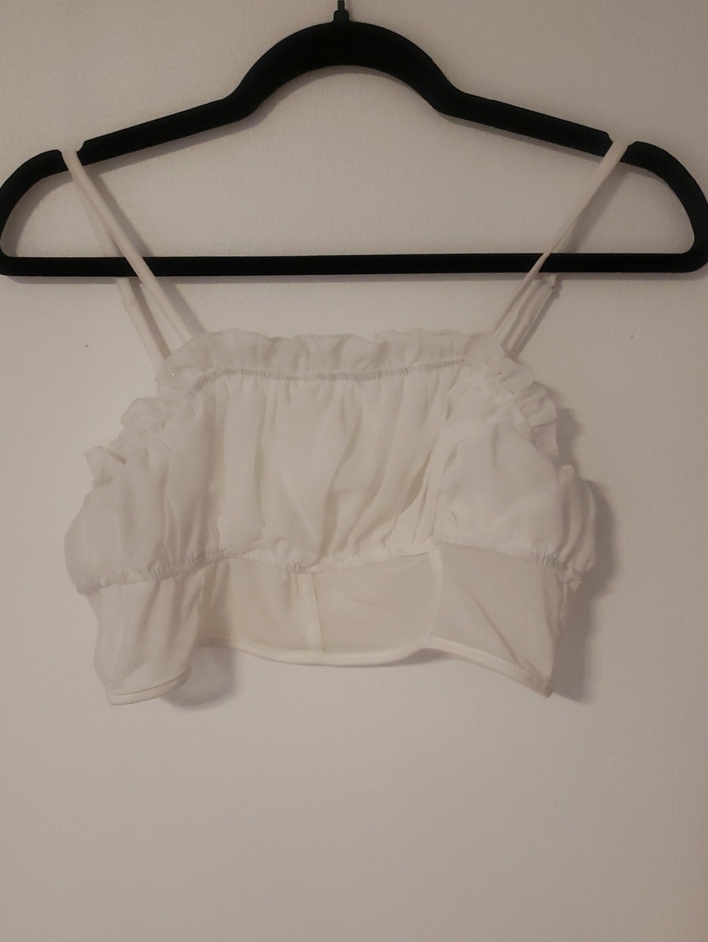 White Ruched Crop Top with Spaghetti Straps